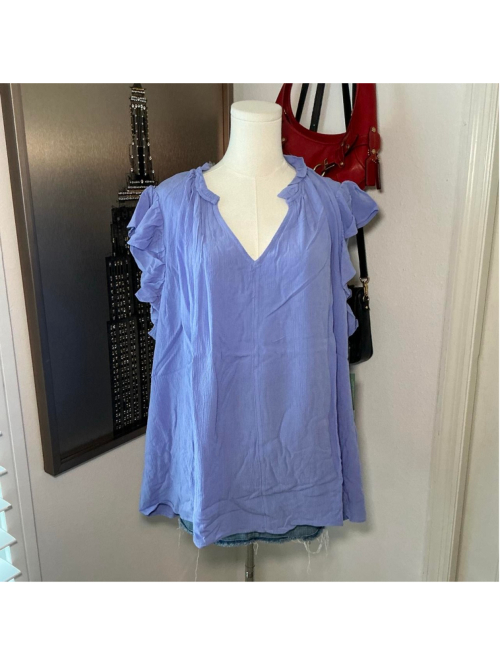 Terra & Sky Purple Ruffle Sleeve Blouse Plus Size 4X NWT